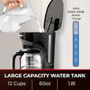 Mueller 12-Cup Drip Coffee Maker - Borosilicate Carafe, Auto-Off, Reusable Filter, Anti-Drip, Keep-Warm Function, Clear Water Level Window Coffee Machine, Kitchen Essentials & Accessories (Black) Set of 2