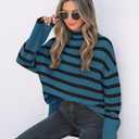 ZESICA Women's Winter Sweaters Casual Turtleneck Long Sleeve Striped Side Slit Loose Pullover Sweater Jumper Tops (M)