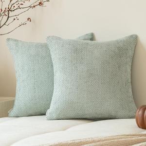 a moment Light Green Chenille Throw Pillow Covers 18x18 Inch Pack of 2 Modern Decorative Throw Pillow Covers Farmhouse Cross Covers Home Decor for Sofa Bedroom Living Room