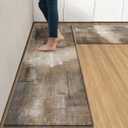 Arttown Brown Grey Painting Anti-Fatigue Kitchen Rug Set of 2 Beige Contemporary Abstract Cushioned Floor Standing Mat Waterproof Non-Slip Kitchen Mat and PVC Ergonomic Comfort Foam Rug (17.3 x 47 inch + 17.3 x 29 in)