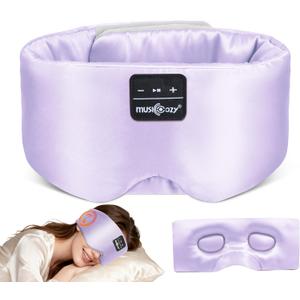 MUSICOZY 3D Silk Bluetooth Sleep Mask Headphones, Mulberry Silk Eye Mask with Ultra-Thin Wireless Speakers, Bluetooth 5.4 Sleeping Headphones for Side Sleepers, Music Sleep Mask Gifts for Men Women (Light Purple)