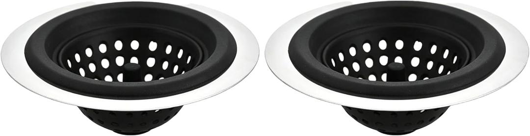 Sink Drain Strainer, 2PCS, 4.5 inch Wide Rim Flexible Silicone & Stainless Steel Sink Strainer, Rust Free, Silicone Bathroom Sink Strainer for Kitchen & Bathroom