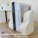 Concrete Bookends Decorative for Heavy Books - Aesthetic Boho Style Set of 2, White Decorative Bookends for Shelves, Office Boho Decor, Home Decor, or Library Decor (Cream White)
