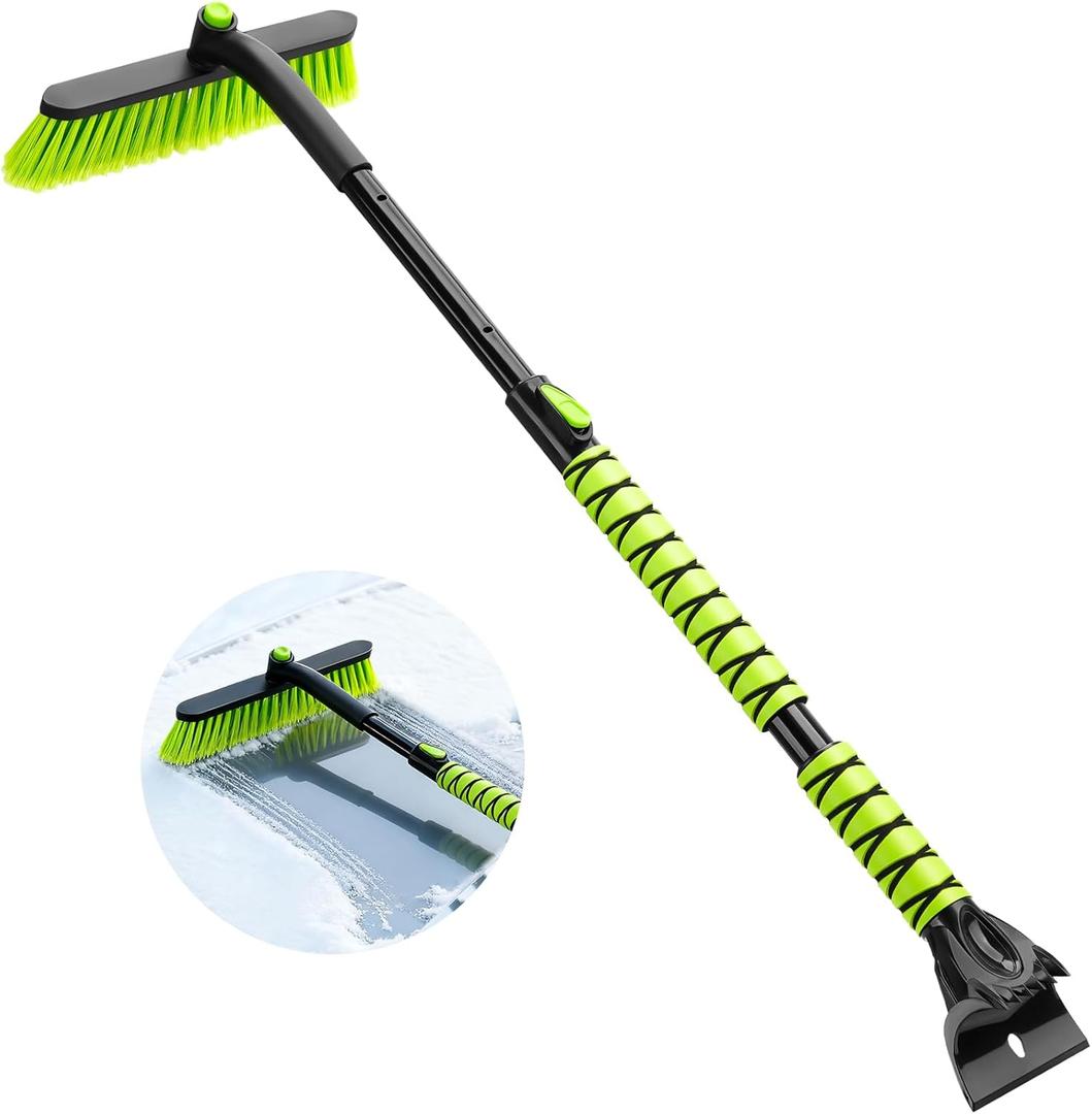 44" Snow Brush and Ice Scraper for Car Windshield, Extendable Snow Brush 360 Rotating Snow Removal Tool with Comfortable Foam Grip for Truck Vehicle Automobile Car (Green)
