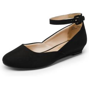 DREAM PAIRS Women's Dress Flats Ballet Low Wedge Round Toe Ankle Strap Comfortable Casual Flats Shoes (9) Navy