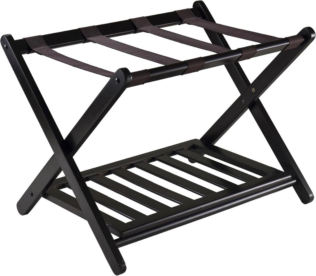 Winsome Reese Luggage Rack with Storage Shelf, for Guest Room, Bedroom, Foldable, No Assembly, Espresso