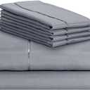 Lexington Elegance 18 inch Deep Pockets 6 Piece Bed Sheet Sets Wrinkle Free (Light Grey, Queen)