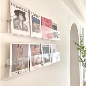 DuvinDD 2 Pack Acrylic Magazine Holder Rack Brochure Holder Wall Mount 24 inch Clear Hanging Magazine Rack Floating Bookshelf for Literature Pamphlet Organizer for Room Office, with Mounting Kit