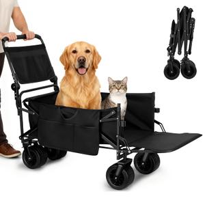Dog Stroller for Large & Medium Dogs, Foldable Pet Stroller Wagon, All-Terrain with Carbon Steel Frame(Up to 300 lbs), Adjustable Handle, Dog Wagon Suitable for Walking, Camping & Shopping