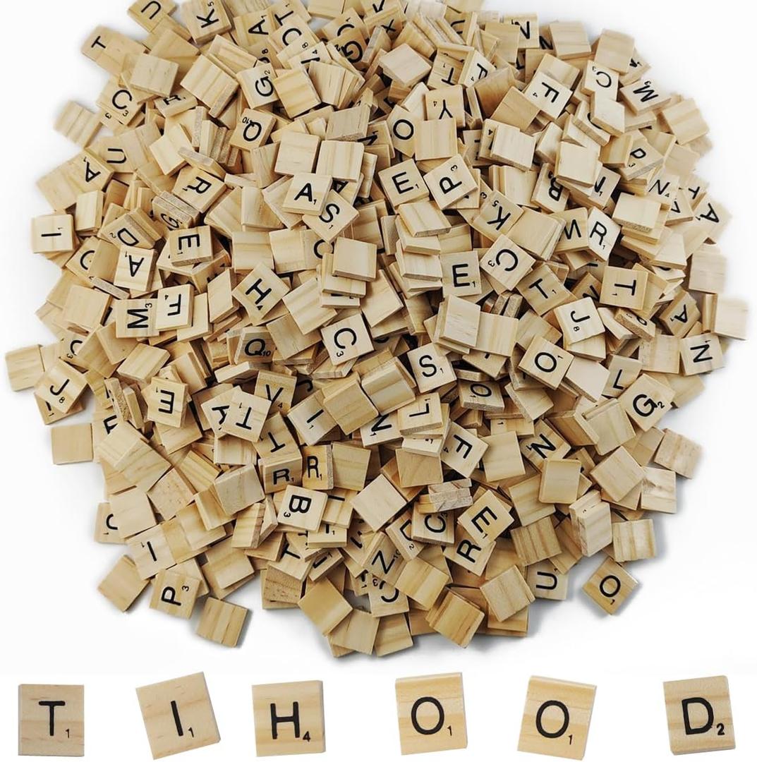 TIHOOD 1000PCS Wooden Letter Tiles for Crafts, Wood Tiles, DIY Gift Decoration, Making Alphabet Coasters and Crossword Game