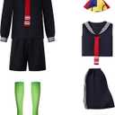 Adults Chavo Costume Stripe T-Shirt Pants Suspenders with Hat Sets Cosplay Uniform Outfits (Small, Black)