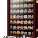ASmileIndeep 7 Rows Military Challenge Coin Holder Display Cabinet Wall Mount with HD Tempered Glass, Holds 100 Coins, Wooden Medal Display Case Shadow Box with Removable Shelves, Mahogany