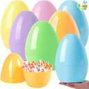 JOYIN 10" Jumbo Easter Eggs, 6PCS Pastel Plastic Giant Eggs Empty Fillable for Easter Filling Treats Party Favor Hunt Classroom Prize Supplies Decoration