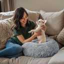 28in Large Dog Bed, Medium Size Dog and Cats, Calming Donut Bed for Puppy and Kitten, Washable Round Fluffy Pet Bed (Light Grey)