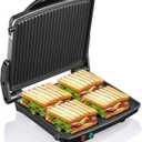 Panini Press Grill, Yabano Gourmet Sandwich Maker Non-Stick Coated Plates 11" x 9.8", Opens 180 Degrees to Fit Any Type or Size of Food, Stainless Steel Surface and Removable Drip Tray, 4 Slice