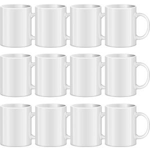TANGLONG Sublimation Mugs Blank, Tazas Para Sublimacion, White Ceramic Sublimation Cups, Bulk Mugs for Coffee, Tea, Latte, Soup, Milk, Hot Cocoa 11 oz Set of 12