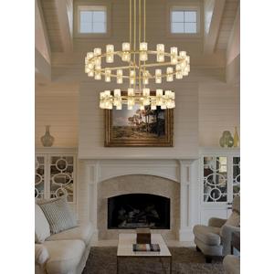 2 Tier Gold Wagon Wheel Chandelier, 108-Lights Farmhouse Pendant Light Fixture, Rustic Round Chandelier for Foyer Entryway Living Room (Dia 32"+40")