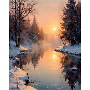 Nature Scene Paint by Numbers Kit for Adults - DIY Misty Winter River at Dawn Painting on Canvas, Acrylic Paint Set, Suitable for Beginners, Art for Home Decoration or Gifts (16x20'' Framed)