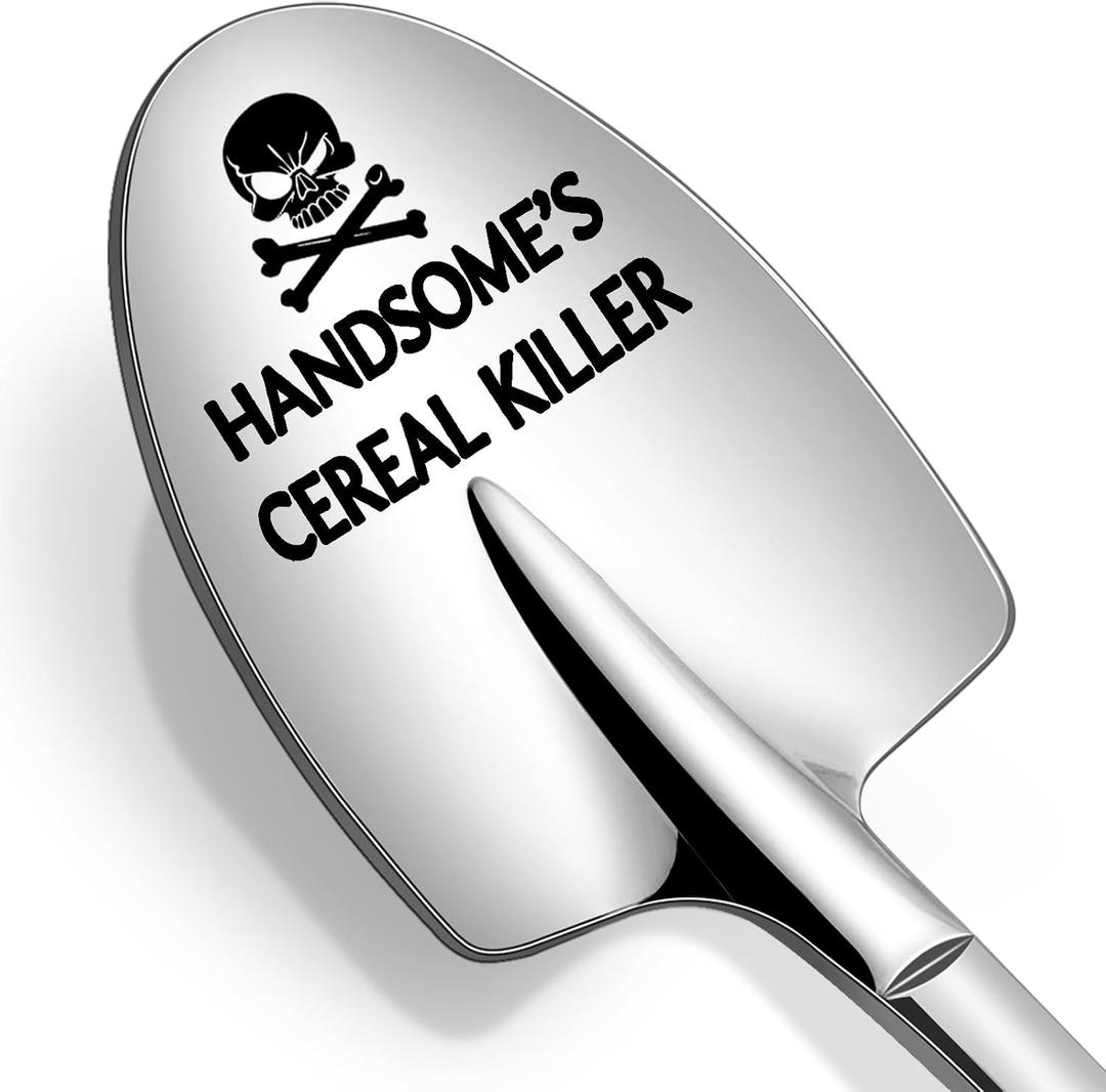 2 x Fathers Day Birthday Gifts for Men Husband Boyfriend Him, Funny Personalized Gifts for Men Husband Boyfriend Him, Handsome's Cereal Killer Spoon, Mens Stocking Stuffers