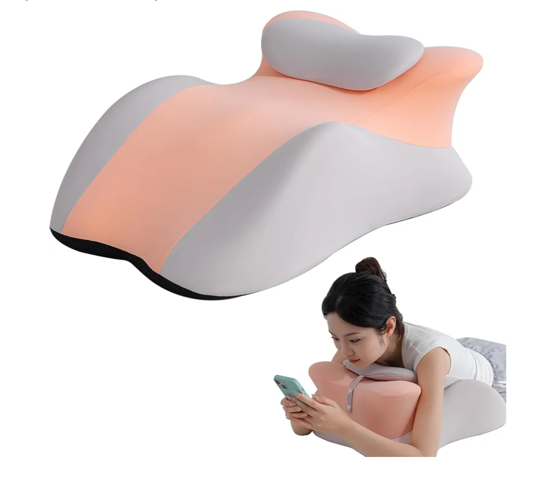 SheRest Adjustable Headrest Reading Pillow for Bed Adults - Memory Foam Back Support Wedge for Acid Reflux, Snoring & Legs, Pink and Gray (22.8"x15"x9")