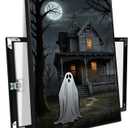 XWNLTEPK Halloween Canvas Wall Art Spooky Ghost Figure Haunted House Poster Moonlit Trees Foreboding Silhouette Wall Print Dark Gray Black Decor Living Room Bedroom (8x12in Black Framed, A05)