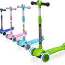 Kick Scooter for Kids Ages 3-8, LED Light 3-Wheels,4 Adjustable Height Foldable Scooter,Outdoor Activities for Toddlers Boys Girls (Green)