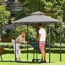 FAB BASED 5x8 Grill Gazebo with Extra Awning, All-Weather Steel Construction, Double Tiered & Resistant Canopy Roof, Metal Serving Shelves, 2 LED, Bottle Opener for Patio, Backyard, BBQ (Light Gray)