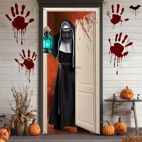 Pack Of 3 Horror Movie Character Door Banner, Nun Door Banner Scary Halloween Door Cover, Horror Birthday Party Decorations for Photo Props, Classic Horror Movie Characters Door Decor, Halloween Party Supplies for Front Door