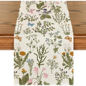 Artoid Mode Wildflowers Floral Spring Table Runner, Seasonal Summer Butterfly Kitchen Dining Table Decoration for Home Party 13x72 Inch (Beige)