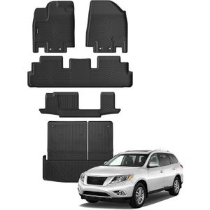Auxko All Weather Floor Mats Cargo Mat Back Seat Mat Fit for Nissan Pathfinder 8 Seat 2025 2024 2023 2022 TPE Floor Liner Trunk Mat Pathfinder Accessories All Season Odorless Anti-Slip Black