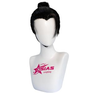 OSIASWIG Black Straight Short Wig with Ponytail for Geto Suguru Cosplay From Anime JJK Synthetic Heat-Resistant Hair