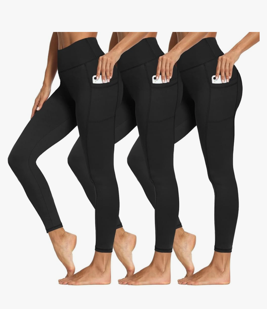 3 Packs Leggings with Pockets for Women, Soft High Waisted Tummy Control Workout Yoga Pants, S/M