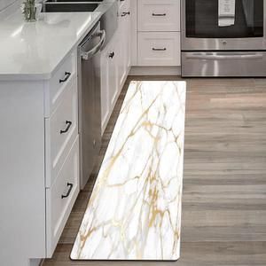 Mrcrypos Gold White Kitchen Rugs Cushioned Anti Fatigue Marble Kitchen Runner Rug PVC Waterproof Leather Long Kitchen Rug Non Slip Floor Comfort Mat for Kitchen Sink Laundry Office 23.5" W x 70" L