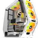 KEDIERS PC Case C570 ATX Mid Tower Tempered Glass Gaming Computer Open Frame Case with 5 PWM ARGB Fans,White