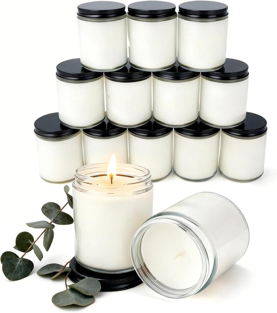 12 PCS 8oz Large Eucalyptus Scented Long Lasting Pure Soy Wax Candles | Calming Home Fragrance | Premium Bulk Gift Set | Wedding Favors, Spa, Hotel & Corporate Events
