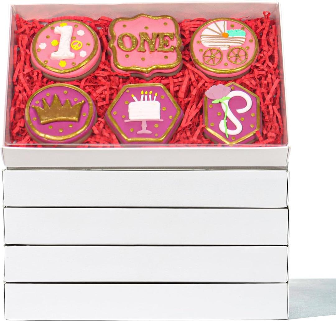 55 PACK 9.5" x 6" x 1.2" Clear Cookie Boxes with Full Window,Bakery Boxes Cakesicle Boxes Chocolate Covered Pretzel Rods Boxes Macaron Boxes for Valentine's Christmas (White)