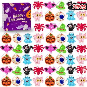 72Pcs Halloween Party Favors, Fidget Toys Bulk Mini Pop Bubbles with Keychain, School Classroom Prizes Box Fidgets Toys for Kids Toddlers Adult, Goodie Bag Stuffers, Treasure Chest box, Halloween Toys
