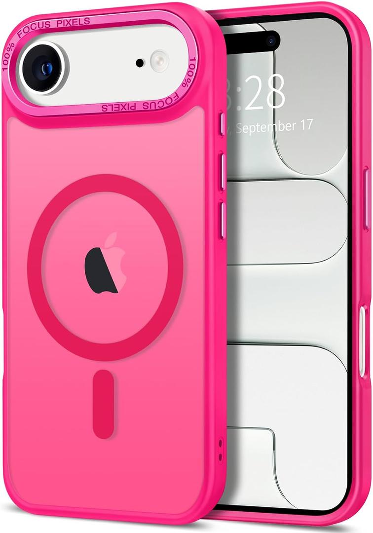 Hython Case for iPhone Air Case Magnetic Translucent Matte Phone Cases 6.5" [Compatible with MagSafe] Thin Slim Fit Shockproof Bumper Hard Protective Cover for Women Men Girls, Frosted Hot Pink