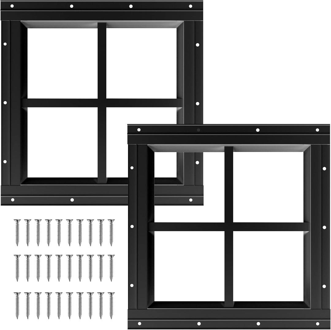 NeatiEase 2 Pack Shed Windows 12"x12", Transom Window Fixed Design with Tempered Glass for Playhouses, Sheds, Garage and Chicken Coops (Black)