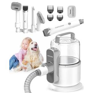 Simple Way Dog Vacuum Grooming Kit for Shedding: Professional Hair Clippers Pet Groomer - Strong Suction Cleaner Deshedding Tool Fur Brush Attachment Trimmer for Home Cat (Pale White)