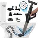 High Pressure Toilet Plunger for Bathroom and Drain Clog Remover. Replaces Other Plumbing Tools Such as Auger and Snake - for Sink Bath Shower Bathtub or Floor, in Bathroom or Kitchen. Black.
