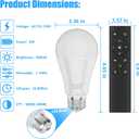 A19 LED Light Bulbs with Remote Control, 800LM 9W (60W Equivalent) Bulbs,Stepless Dimmable 3000K-6000K,E26 Base,CRI 80+,2.4GHz,25000+ Hours Lifespan,Light Bulb for Home Decor,4Bulb & 2Remote