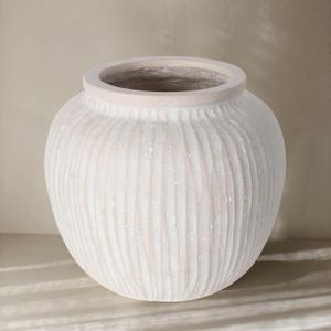 Large Rustic Minimalist Vase, 9.84" Distressed Round Floor Vase for Home Decor, Farmhouse Decorative Centerpieces for Living Room Bedroom, Vintage White