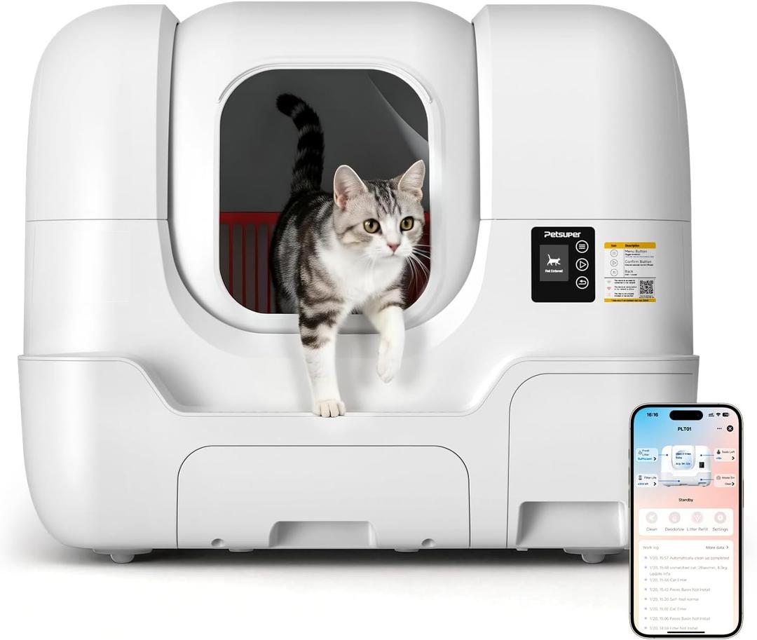 PLT01 Automatic Cat Litter Box, Self Cleaning Litter Box with Auto Sand Refilling, Auto Packing & Sealing, One‑Click Cleaning, Deodorization, APP Control, Radar Weight & TOF Safety Sensor