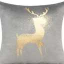 Gray Gold Christmas Decorations Throw Pillow Covers Cases 18X18 Winter Xmas Indoor Home Holiday Décor Ornaments Velvet Navidad Cushion for Sofa Reindeer