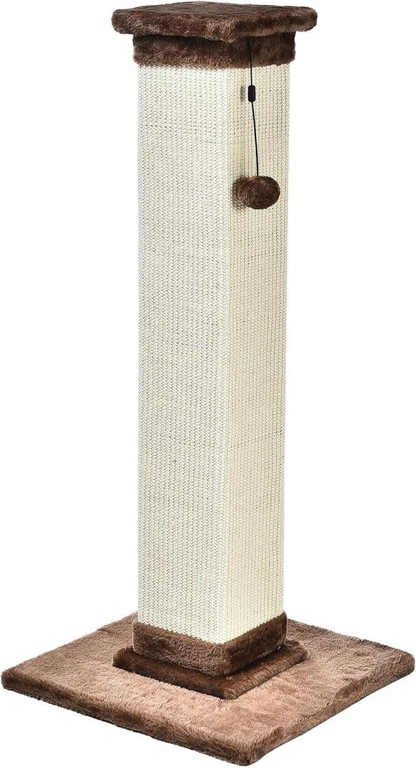 Amazon Basics Sturdy Cat Scratching Post for Indoor Cats & Kittens, Classic Single Post with Sisal Rope, Jute Fiber, Wood Base, Large (35.4"H), Brown