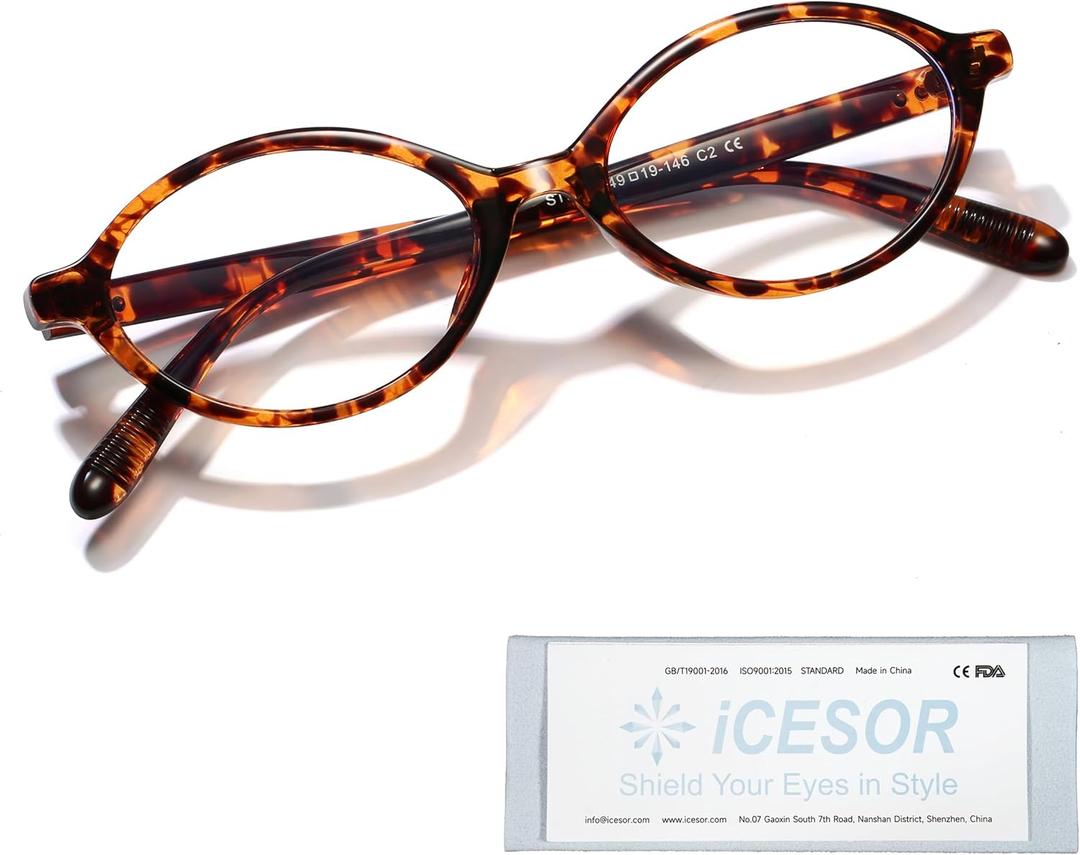 Oval Blue Light Blocking Glasses Vintage Y2K Anti Eyestrain Protection TV Computer Gaming for Women Reno (Amber Tortoise)