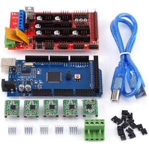 Oumefar RAMPS 1.4 Controller, R3 Board, 5pcs Soldered A4988 Stepper Motor Drivers + 5pcs Heat Sinks + 19pcs Jumpers with USB Cable for RepRap 3D Printer Kit