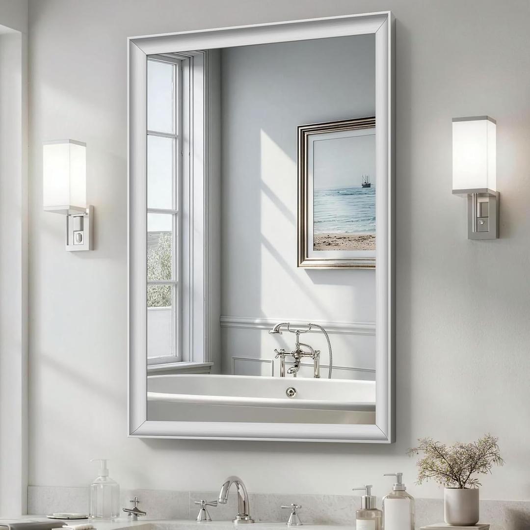 USHOWER 24x36 Inch Brushed Nickel Bathroom Mirrors for Over Sink