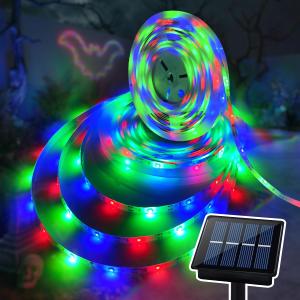Solar LED Strip Lights Outdoor, 20FT Waterproof RGB Color 120 LEDs Solar Powered Cuttable Tape Light with 8 Modes for Garden, Patio, Yard, Party (RGB 19.7ft)